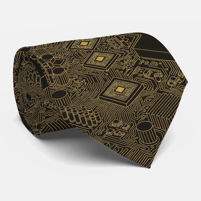 Corbata Geeky Black and Gold Circuit Computer Board (Enrollado)