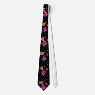 Corbata genial, patrón, flores, rosa, amarillo y negro