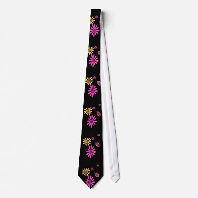 Corbata genial, patrón, flores, rosa, amarillo y negro (Anverso)