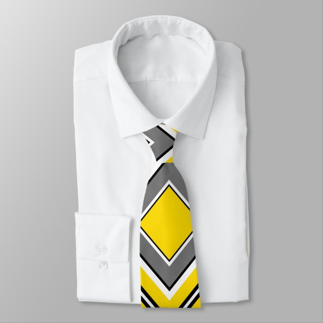 Corbata Geometría de diamante gris amarillo (Atado)