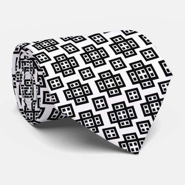 Corbata Geometric 030614 - Negro sobre blanco (Enrollado)