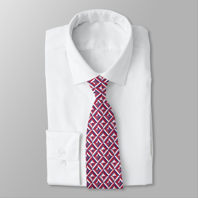 Corbata Geométrica de la Americana Patriótica Rojo, Blanco (Atado)