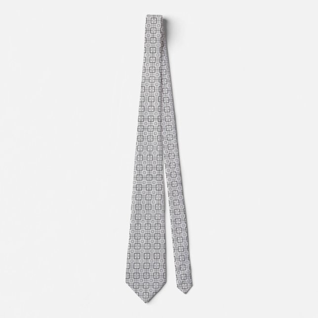 Corbata geométrica de rejilla cuadrada gris blanca (Anverso)