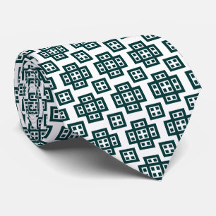 Corbata Geométrico 030614 - Verde Musgo Oscuro sobre Blanc