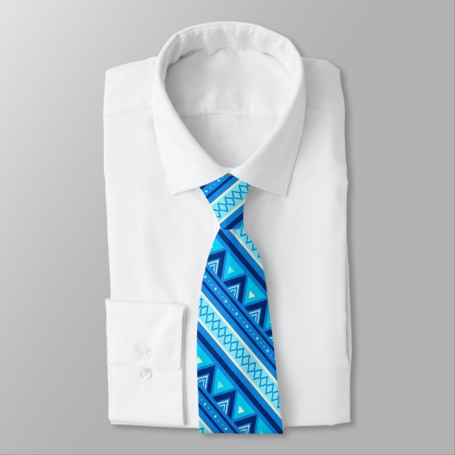 Corbata Geométrico, azul y turquesa del suroeste moderno (Atado)