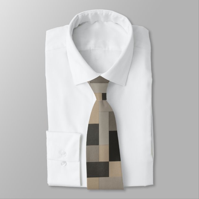 Corbata Geométrico Beige y Negro Moderno (Atado)