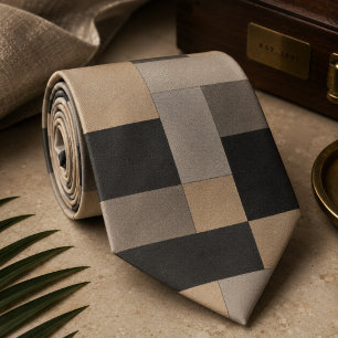 Corbata Geométrico Beige y Negro Moderno