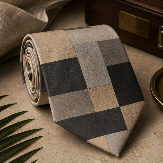 Corbata Geométrico Beige y Negro Moderno (Subido por el creador)