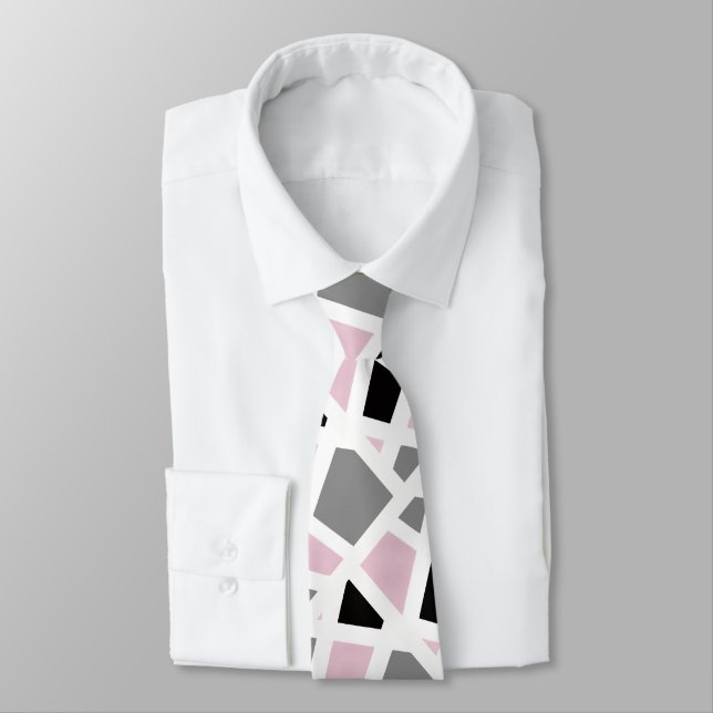 Corbata Geométrico blanco blanco negro gris rosado (Atado)