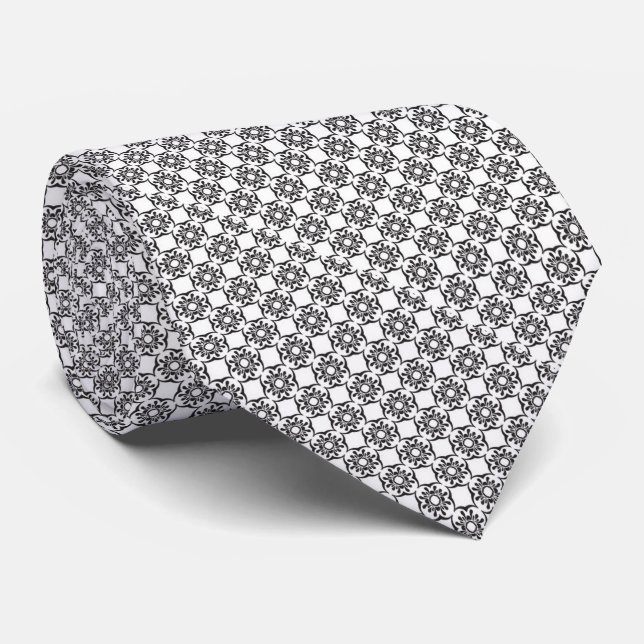 Corbata Geométrico de blanco y negro (Enrollado)