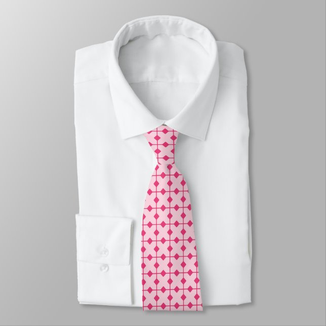 Corbata Geométrico moderno, diamantes - Rosa de fresa (Atado)