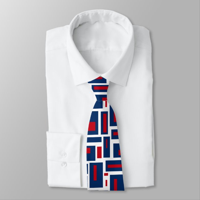 Corbata Geométrico moderno rojo, blanco y azul (Atado)