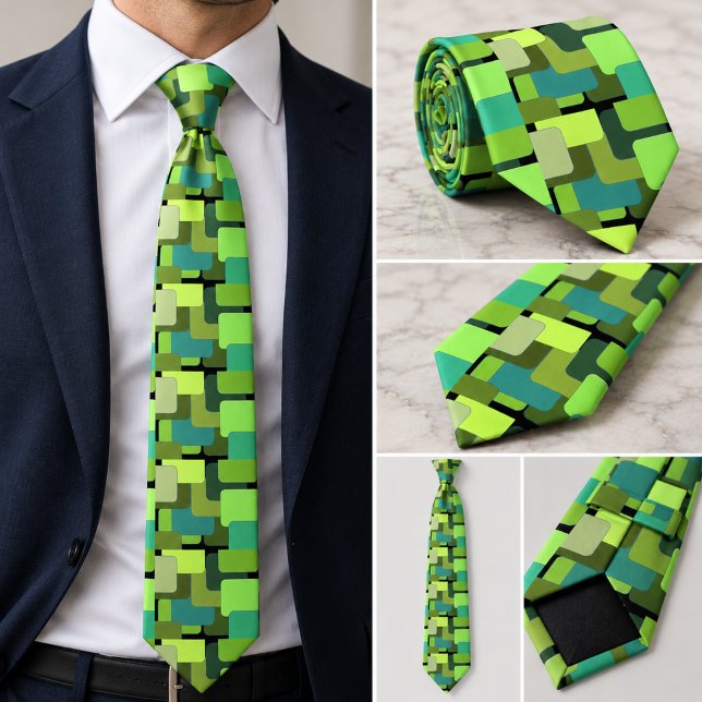 Corbata Geométrico Retro Lima Verde Oliva Jade Verde Abstr (Subido por el creador)