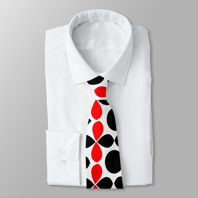 Corbata Geométrico Rojo Negro Elegante Moderno (Atado)