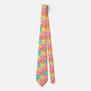 Corbata Geométricos Retro Coloridos y Remolinos y Cuadrado