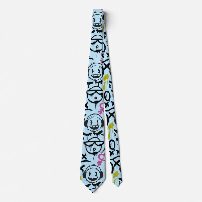 Corbata GFT01-Graffiti Principalmente Negro. Lblue BG (Anverso)