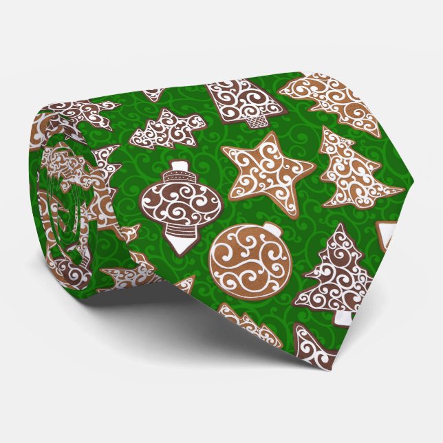 Corbata Gingerbread Cookies Navidades Elegantes Verdes (Enrollado)