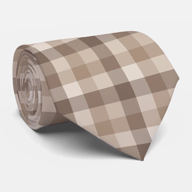 Corbata Gingham a cuadros bronceado tierra neutral  (Enrollado)