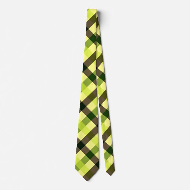 Corbata Gingham amarillo, marrón y verde (Anverso)
