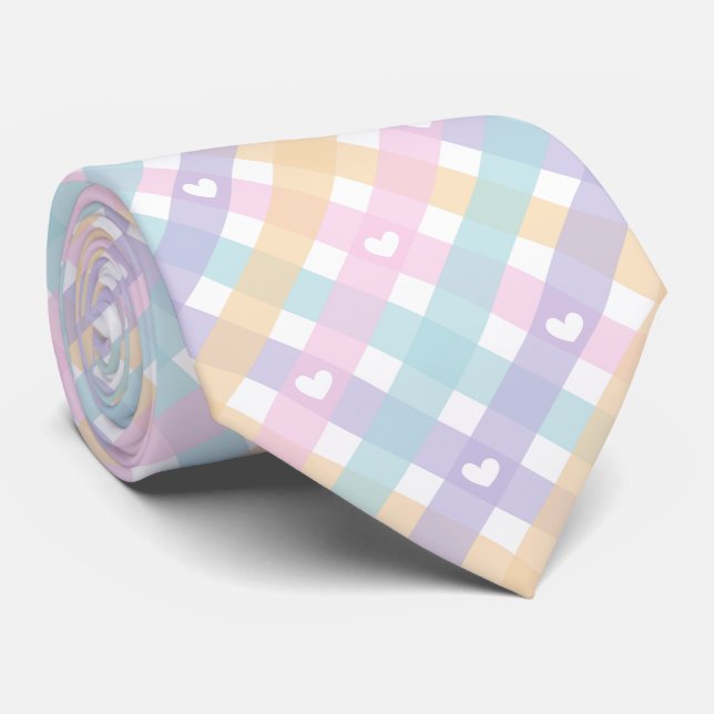 Corbata Gingham Plaids Hearts Seamless Pattern (Enrollado)