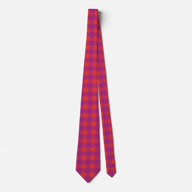 Corbata Gingham púrpura en rojo vibrante (Anverso)
