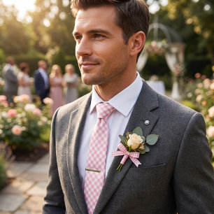 Corbata Gingham Rosa Pétalo