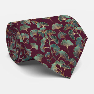 Corbata Ginkgo azulado refinado con acentos dorados