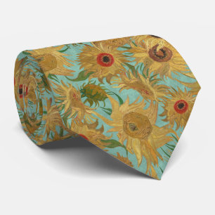 Corbata Girasoles de Van Gogh amarillo azafrán azul acuáti