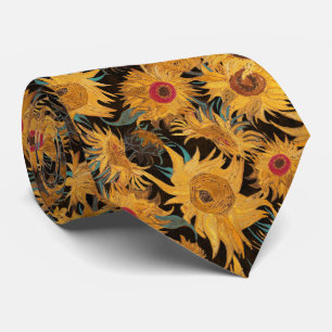 Corbata Girasoles de Van Gogh amarillo negro aqua rojo