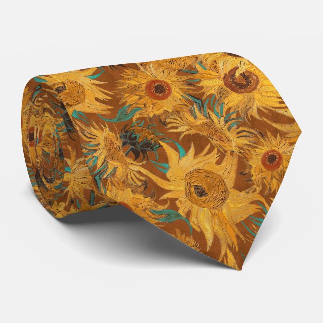 Corbata Girasoles de Van Gogh cobre marrón amarillo turque (Enrollado)