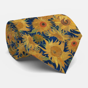 Corbata Girasoles de Van Gogh índigo naranja salvia ocra
