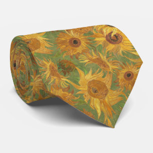 Corbata Girasoles de Van Gogh verde amarillo ocre vara de