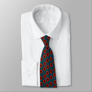 Corbata Girasoles rojos Art Nouveau Retro Floral Rayas