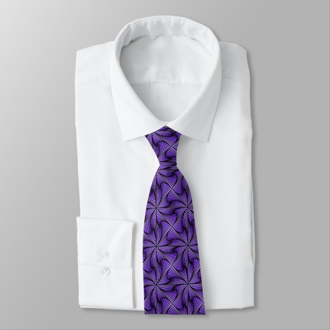 Corbata Giro de espiral 3D geométrico gráfico morado (Atado)