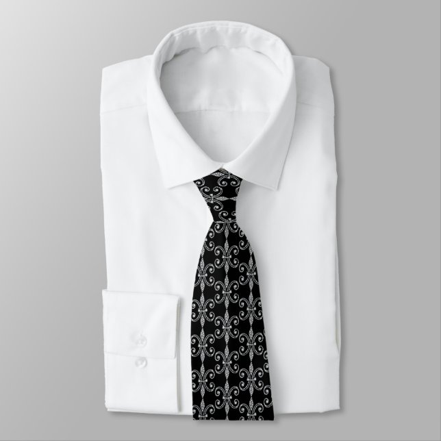 Corbata Glam Gemstones Patrón de Flor de Lis Blanco (Atado)