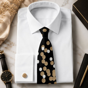 Corbata glam puntos negros y blancos confeti dorado champá