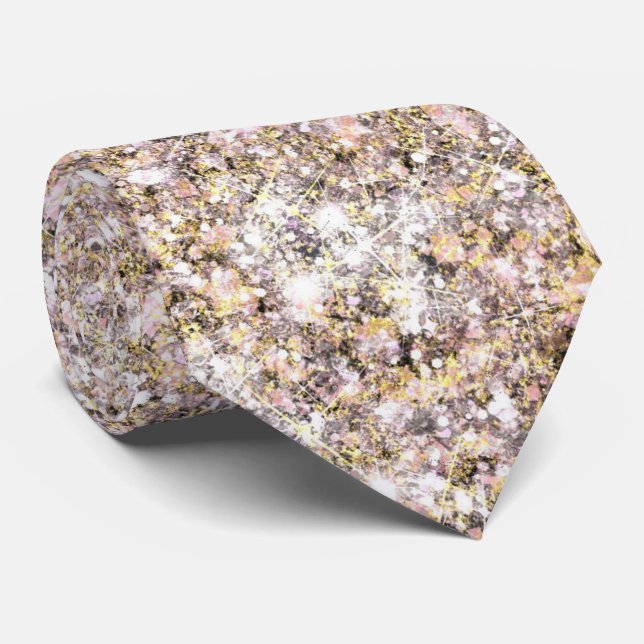 Corbata Glam Rosa Dorado Neutral Sirena Brillo (Enrollado)