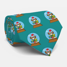 Corbata Globe de nieve con búho de Santa Claus