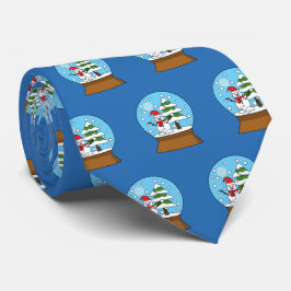 Corbata Globe de nieve con muñeco de nieve y árbol de pino