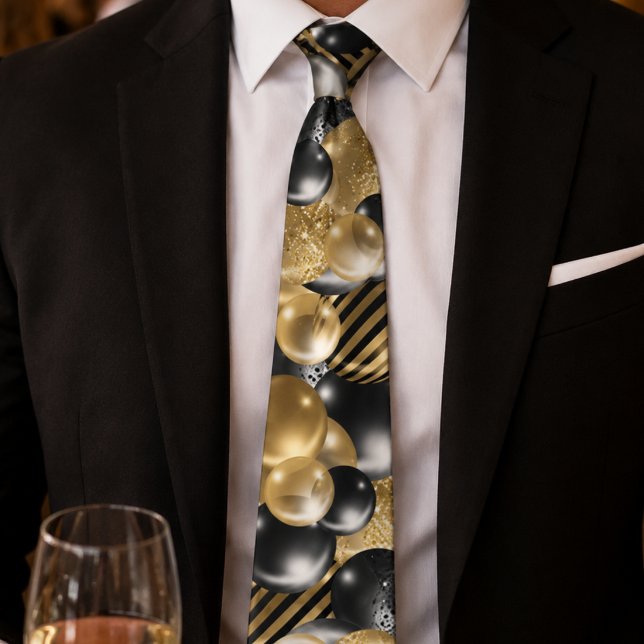 Corbata Globo negro y dorado moderno (Subido por el creador)