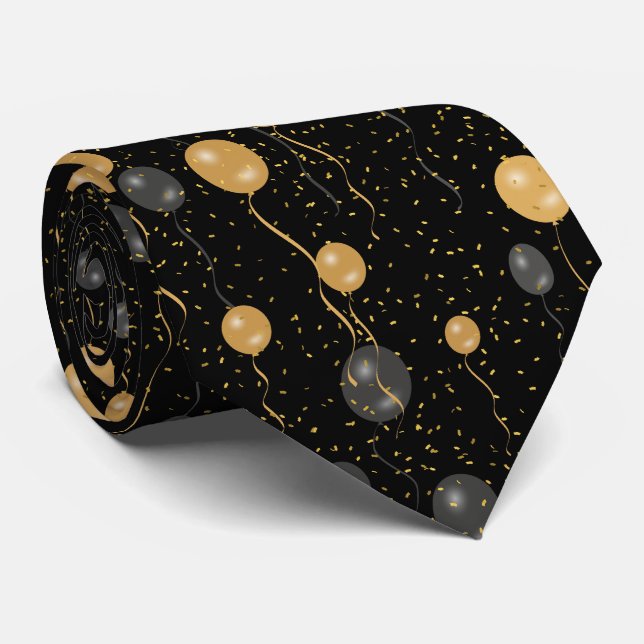 Corbata Globos elegantes de oro y negro (Enrollado)