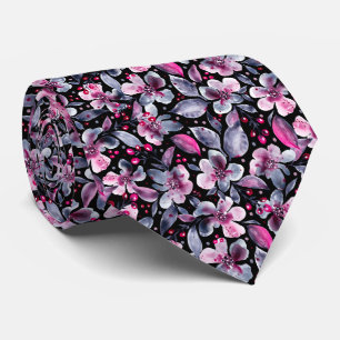 Corbata Gloria Designer-Black,Floral acuarela gris y rosa