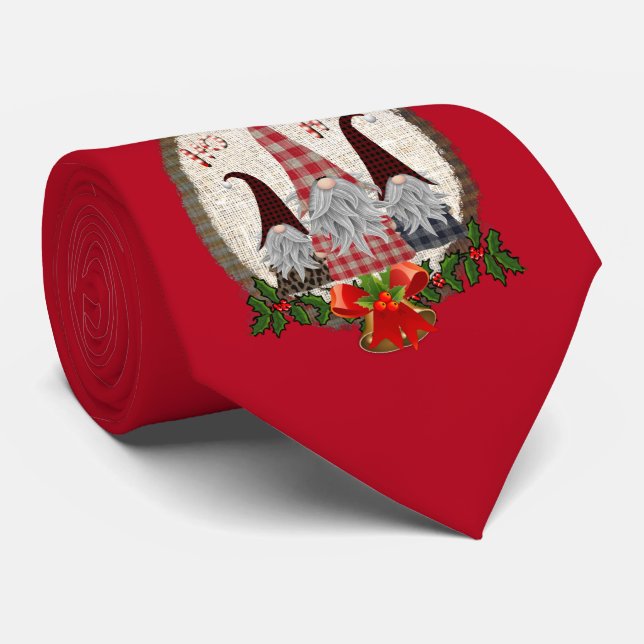 Corbata Gnome Rojo Verde Holly Navidad Hombre (Enrollado)