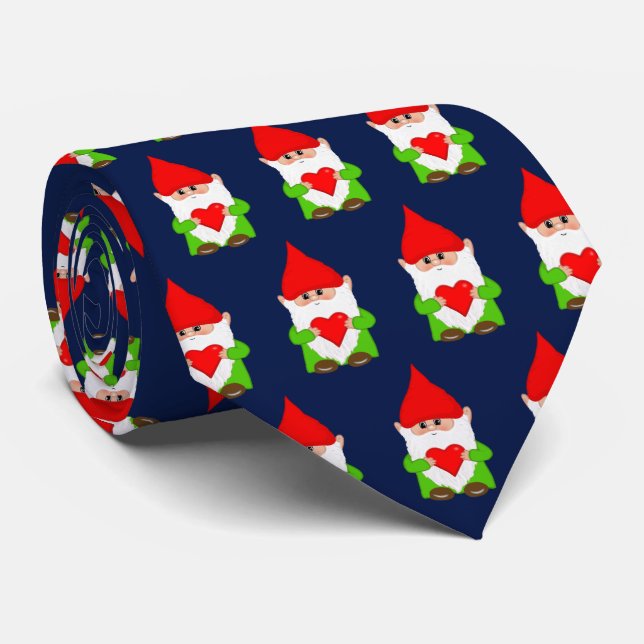 Corbata Gnomos de Navidad modernos sobre azul marino (Enrollado)