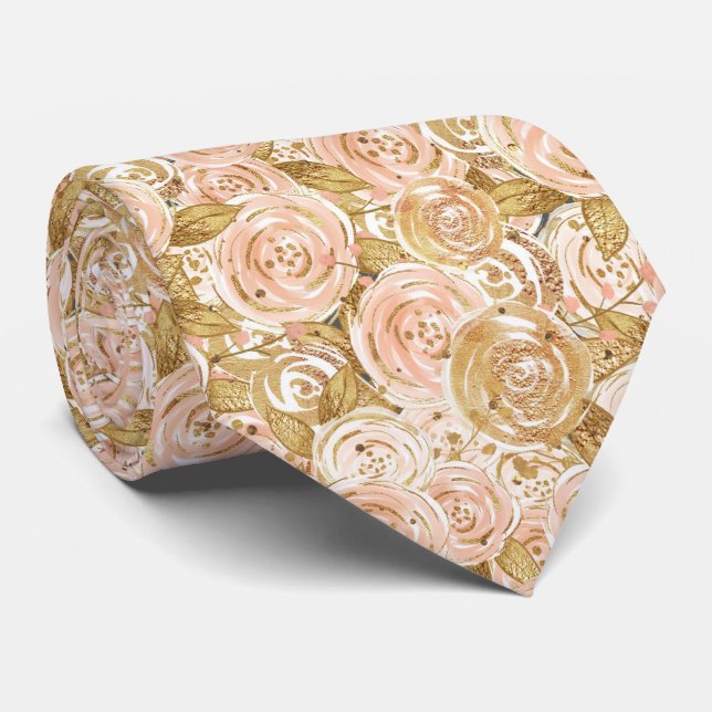 Corbata Gold and Pink Roses Wedding (Enrollado)