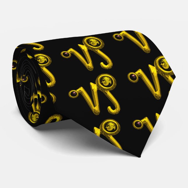 Corbata GOLD CAPRICORN ZODIAC JEWEL , Negro (Enrollado)