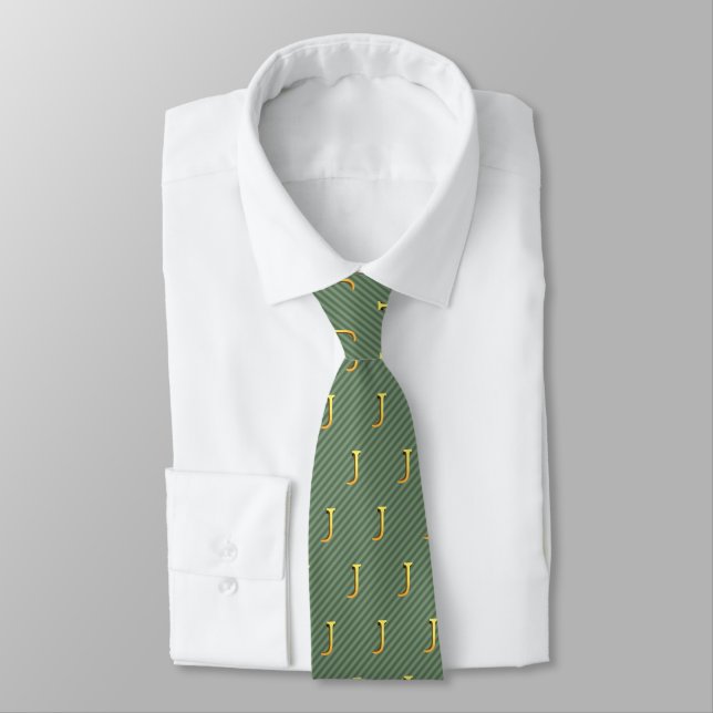 Corbata 'Gold' Initial J: Monogram on Green Stripe (Atado)