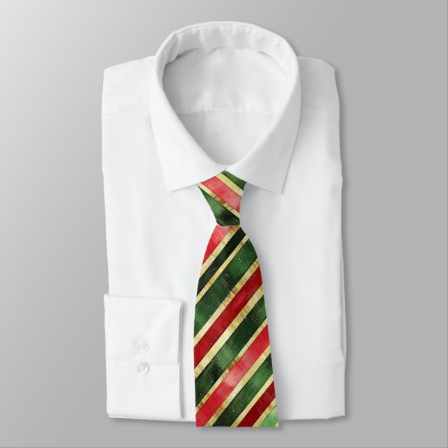 Corbata Gold Red Green Striped Christmas (Atado)