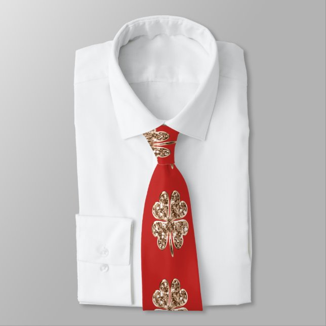 Corbata Golden Four Leaf Clover Festix Red and Gold Moda (Atado)
