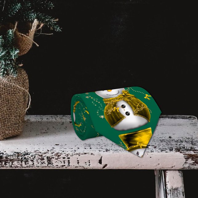 Corbata Golden Velvet Snowman Christmas  (Golden Velvet Snowman Christmas Tie by the Olde Christmas Shoppe)